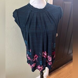 Elle Blue and Pink Cap Sleeve Pleated Blouse